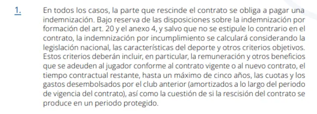  Consecuencias de rescindir contrato sin causa justificada. Foto: captura de FIFA.    