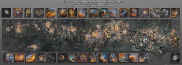 En este mosaico de la Vía Láctea se incluyen los sectores de la constelación de Tauro hasta la constelación del cisne, de izquierda a derecha. Foto: Sección de la Vía Láctea tomada por el astrofotógrafo finlandés. Foto: JP Metsavainio