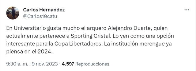  Universitario busca el fichaje de 3 futbolistas de Sporting Cristal. Foto: captura de 'X'   