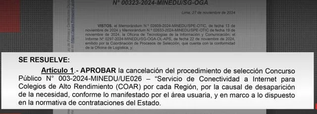  Cancelación de concurso para la contratación de internet para COAR