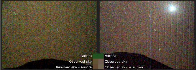 Evidencia del exceso de luz verde en el cielo marciano en la noche del 18 de marzo de 2024. Foto: Science Advances Evidencia del exceso de luz verde en el cielo marciano en la noche del 18 de marzo de 2024. Foto: Science Advances