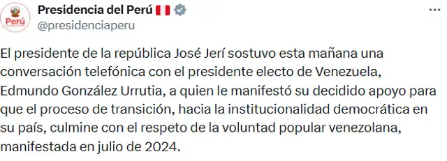 Tuit de Presidencia.   