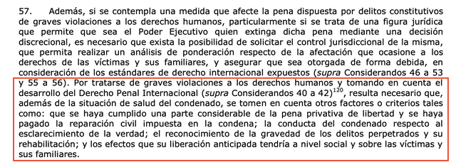 Párrafo 57 de la Resolución de la Corte IDH sobre el indulto a Fujimori del 30 de mayo de 2018. Foto: captura en Corte IDH   