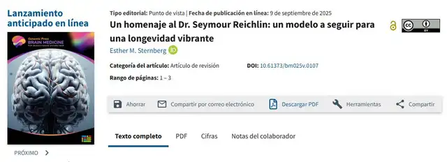  Un homenaje al Dr. Seymour Reichlin: un modelo a seguir para una longevidad vibrante. Fuente: Genomic Press   