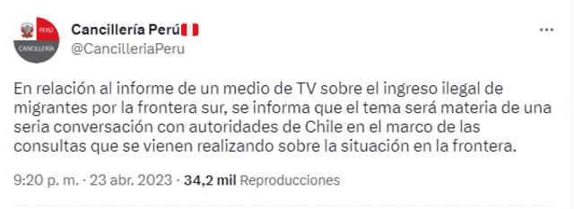  Comunicado del 23 de abril. Foto: captura en Twitter / Cancillería.   