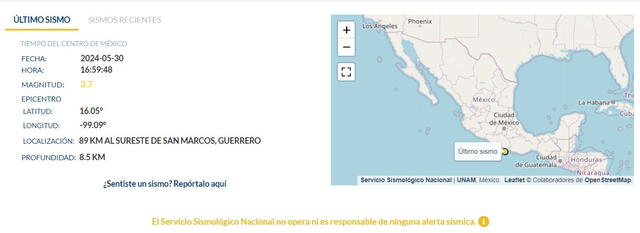Último sismo en México. Foto: SSN   
