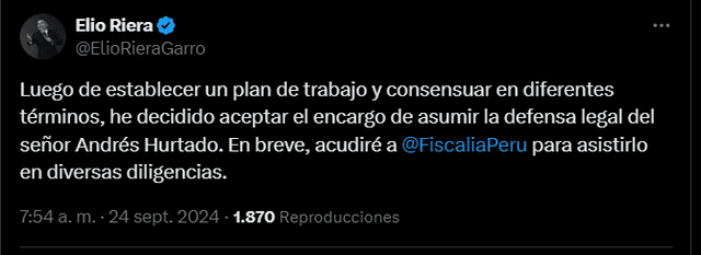 Elio RIera se pronunció a través de su cuenta de X (antes Twitter).   