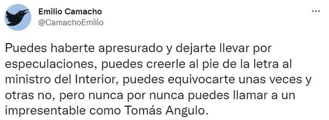 Usuarios critican a Tomás Angulo por desatinados comentarios sobre el caso Gabriela Sevilla. Foto: Twitter.