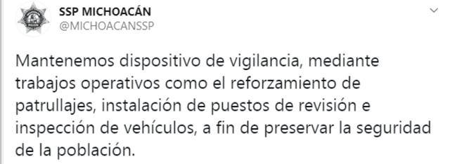 Secretaría de Seguridad Pública de Michoacán se pronunció sobre el hallazgo de 12 cuerpos. (Foto: Twitter/MichoacánSSP)