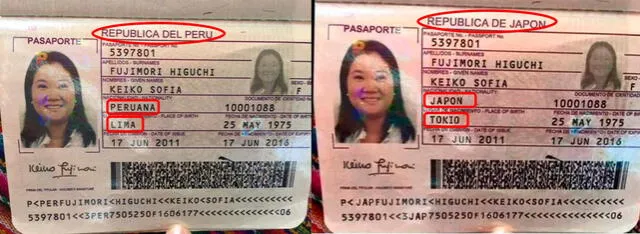 Comparación del pasaporte de Keiko Fujimori.