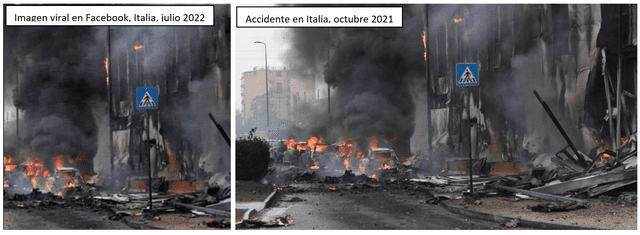 Comparación entre la imagen viral (izquierda) y el accidente en San Donato, localidad cerca de Milán en Italia (izquierda). Foto: composición LR/Facebook/El Nacional Comparación entre la imagen viral (izquierda) y el accidente en San Donato, localidad cerca de Milán en Italia (izquierda). Foto: composición LR/Facebook/El Nacional