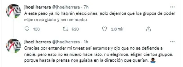 Jhoel Herrera no fue ajeno a la situación política que atraviesa el país.