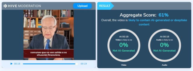 <em>Resultado de la evaluación en Hive Moderation. Foto: captura de Google</em>   