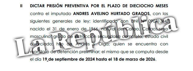 Poder Judicial dictó 18 meses de prisión preventiva a Chibolín   