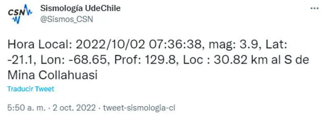 Último temblor en Chile