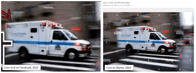 Comparación entre la imagen viral (izquierda) y la que figura en el repertorio de Alamy desde el 2020 (derecha). Foto: composición LR/Facebook/Alamy