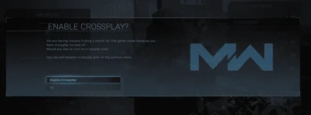 Call of Duty Warzone te insiste para activar el crossplay al desactivarlo