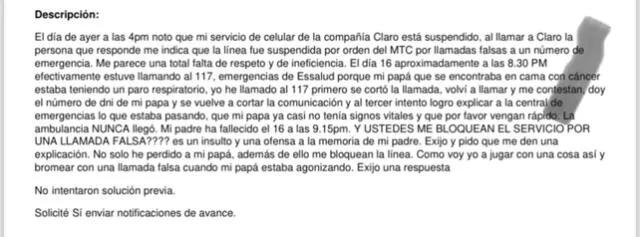 Mariangela realizó una denuncia en contra del MTC. Foto: Mariangela Company   