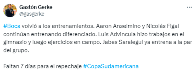  Información sobre la lesión de Luis Advíncula. Foto: captura de Twitter/Gastón Gerke   