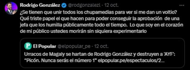  Rodrigo González mandó fuerte mensaje en sus redes sociales. Foto: Captura 'X'   