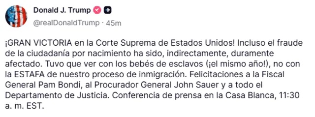 Donald Trump celebró el fallo de la Corte Suprema en Estados Unidos Donald Trump celebró el fallo de la Corte Suprema en Estados Unidos