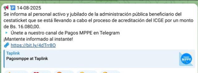 Anuncio del Bono de Guerra de agosto 2025 para docentes activos. Foto: Pagos MPPE Anuncio del Bono de Guerra de agosto 2025 para docentes activos. Foto: Pagos MPPE