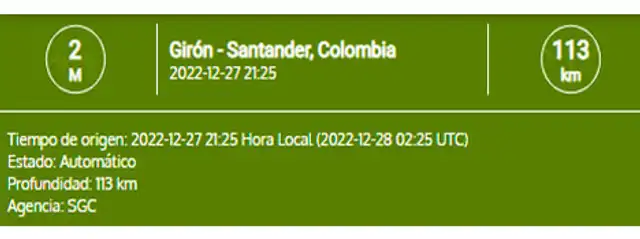 Último temblor en Colombia
