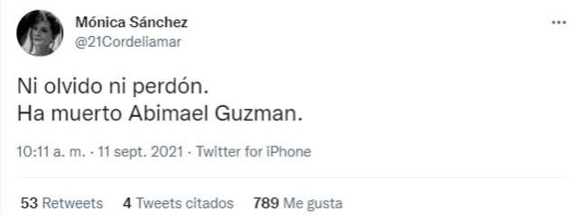 Mónica Sánchez se pronuncia sobre muerte de Abimael Guzmán