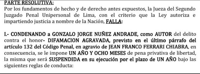 Fallo del PJ sobre caso Gonzalo Núñez. Foto: captura de X   