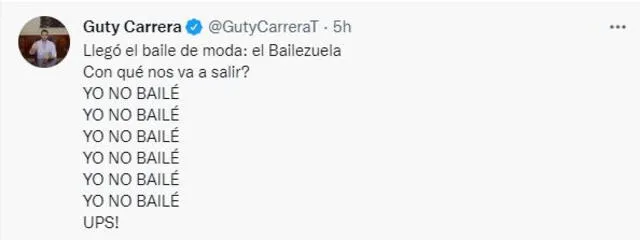 Guty Carrera critica a ministro del Interior, Luis Barranzuela, a través de su cuenta de Twitter.