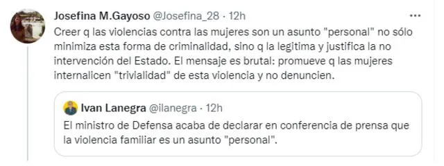 La abogada y periodista, Josefina Miro quesada, se pronunció a través de su cuenta de Twitter.