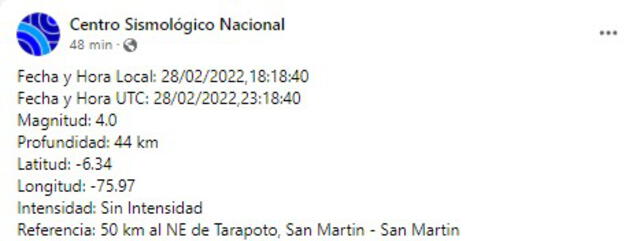 Sismo en San Martín