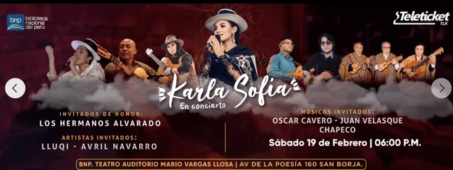 La cantante Karla Sofía ofrecerá un concierto este 19 de febrero. Foto: Teleticket/captura