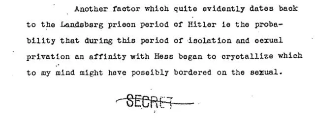 Fragmento del informe sobre la 'relación' entre Hitler y Hess.