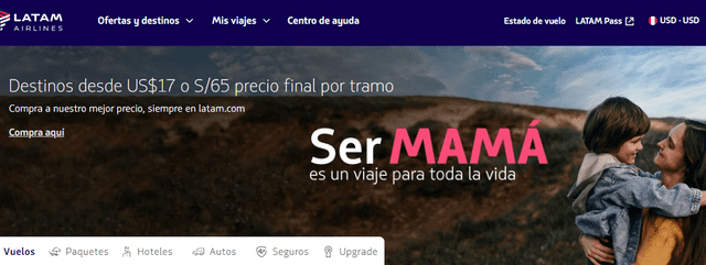  Ofertas de vuelos baratos de Latam por el Día de la Madre 2023. Foto: captura/Latam Airlines   