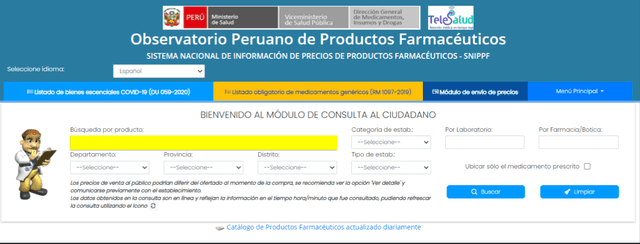 Web de consulta del Observatorio Peruano de Productos Farmacéuticos. Foto: captura