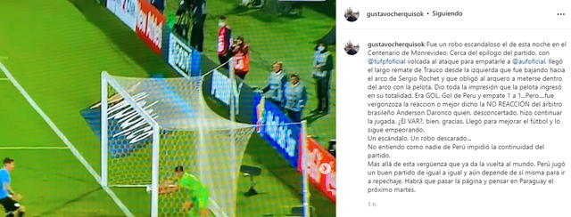 Así fue la publicación de Gustavo Cherquis sobre el Perú vs. Uruguay. Foto: captura Gustavo Cherquis instagram