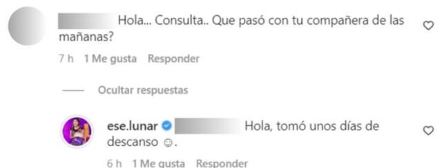  Fátima Aguilar responds to users about Alicia Retto.  Photo: Screenshot   