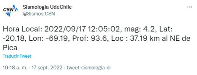 último temblor en Chile