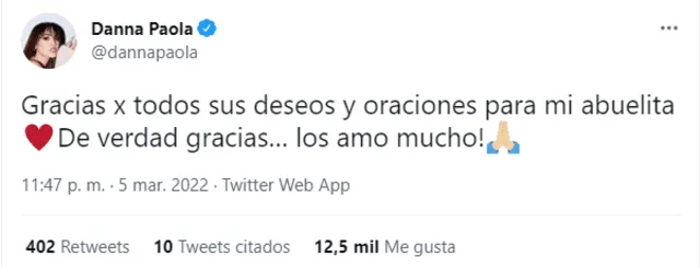 Danna Paola agradece buenos deseos de sus admiradores. Foto: Twitter