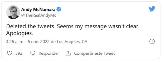 McNamara borró sus tuits tras las críticas de la comunidad. Foto: Twitter
