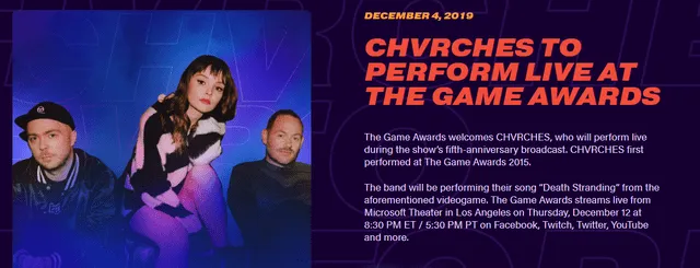 The Game Awards 2019: Chvrches