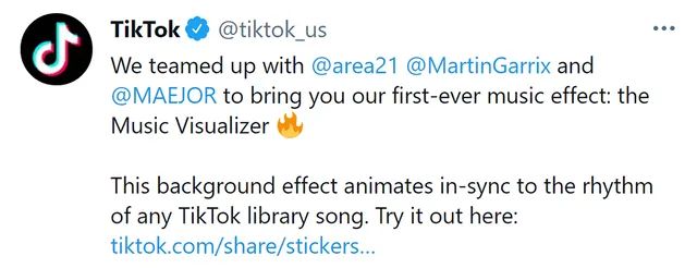 El primer filtro musical ya está disponible a nivel mundial. Foto: Twitter / @TikTok_us