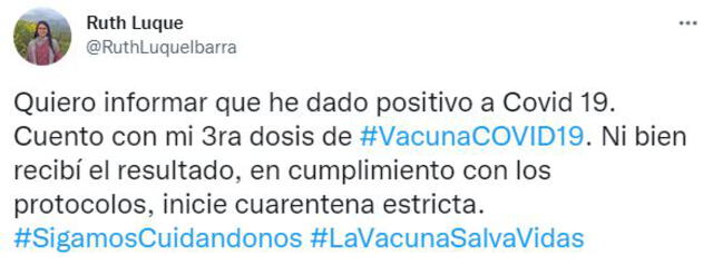 Ruth Luque: congresista dio positivo a la COVID-19. Foto: Captura de Twitter
