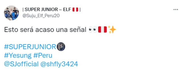 Reacción de ELF ante la publicación de Yesung sobre SUPER JUNIOR en Perú. Foto: captura/Twitter