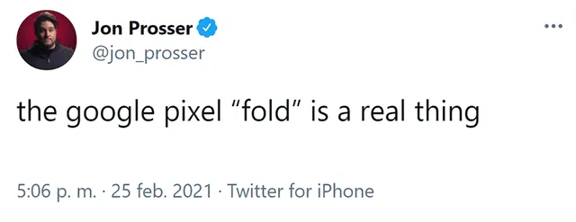 Informe sobre el Google Pixel Fold. Foto: Twitter / @jon_prosser