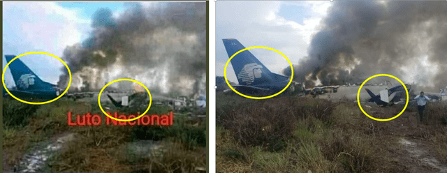 Comparación entre la imagen viral y la fotografía del accidente aéreo en México en el año 2018. Fuente: Captura LR, Facebook y Agencia AFP.