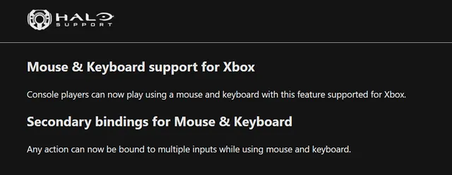 Anuncio sobre la nueva compatibilidad para mouse y teclado. Foto: Halo Waypoint Support