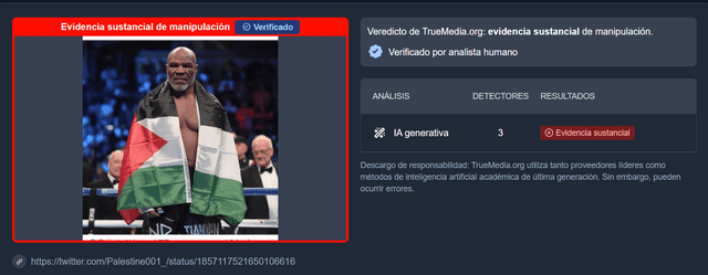 <em> Verificación realizada con el detector TrueMedia. Foto: captura de Google.</em>   