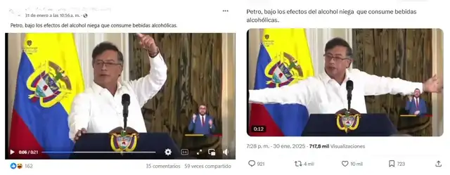 <em>Publicaciones del video viral sobre Gustavo Petro. Foto: captura de Facebook / X</em>   